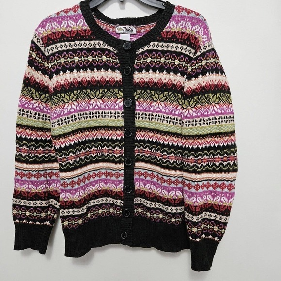 Tiara International Cardigan Sweater Womens Sz M Colorful Fair Isle Knit - Picture 1 of 6